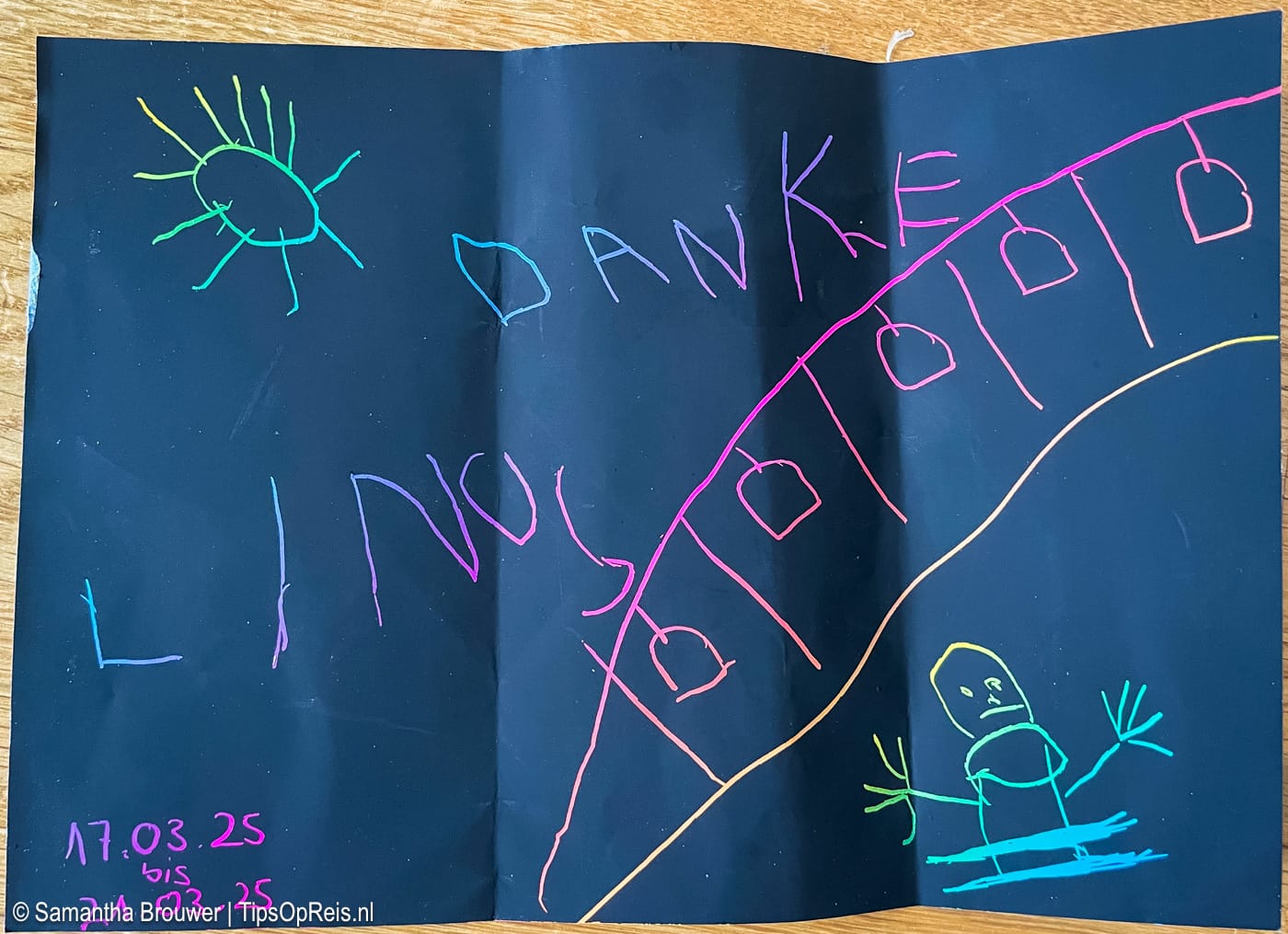 Een lieve tekening als bedankje voor skileraar