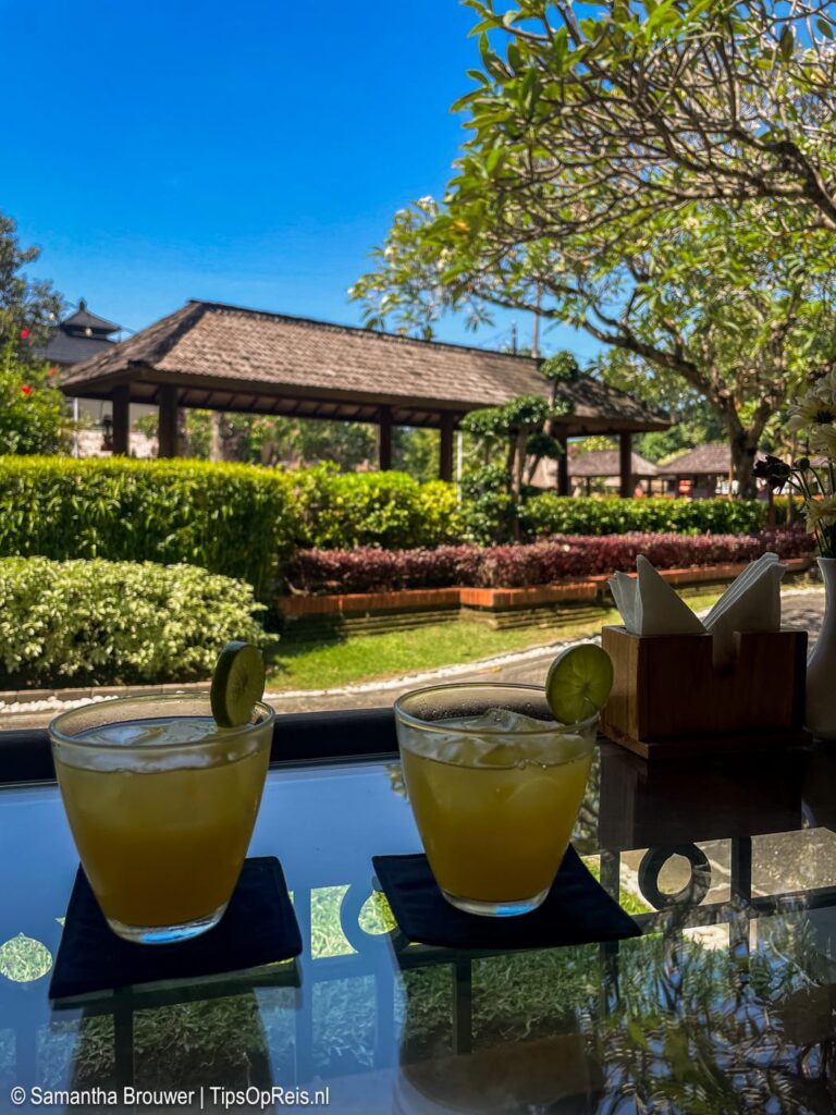 Onze welkomstdrankjes bij Prama Sanur Beach, Bali