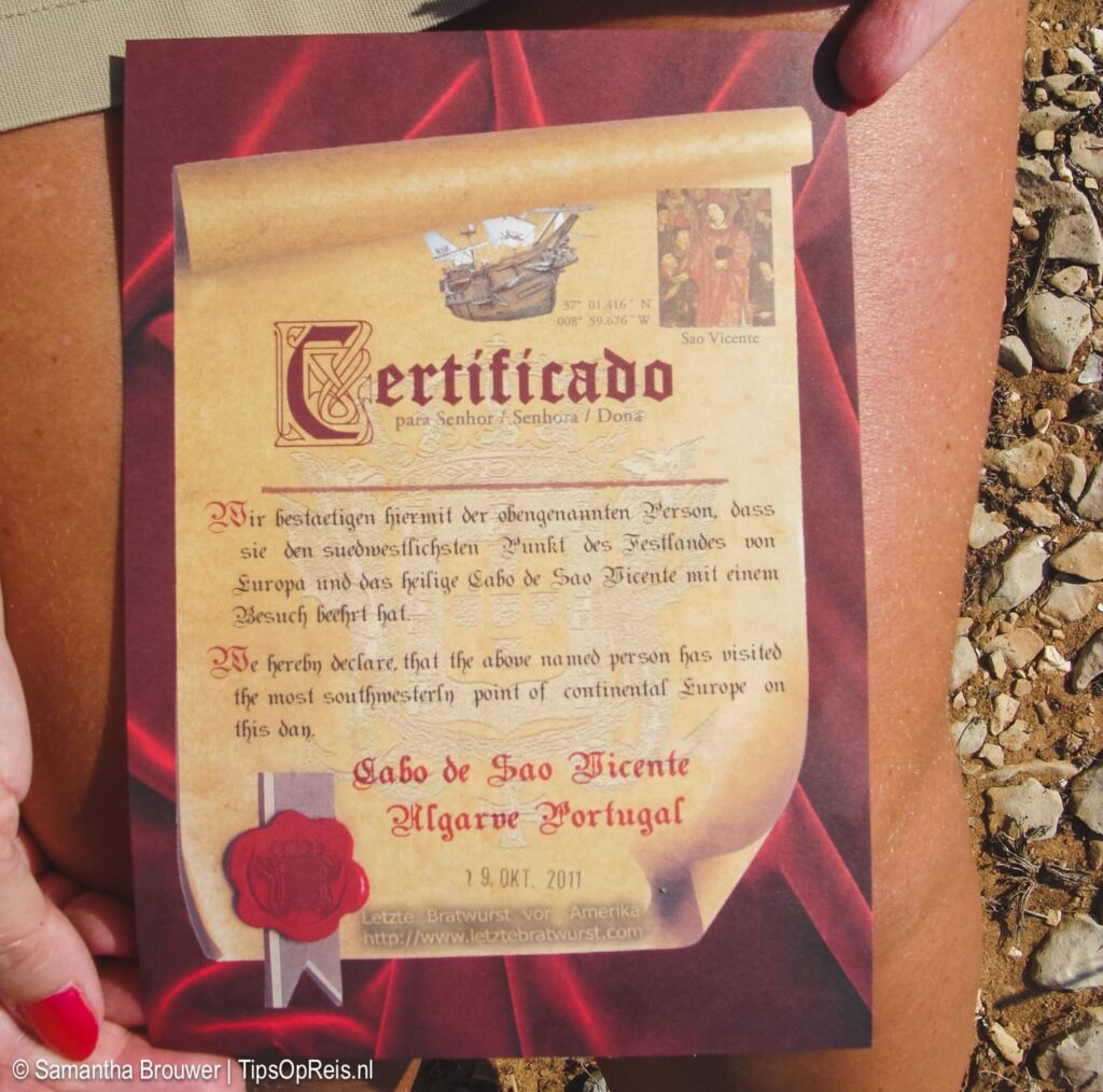 Letzte Bratwurst vor Amerika bij Cabo de São Vicente, Portugal